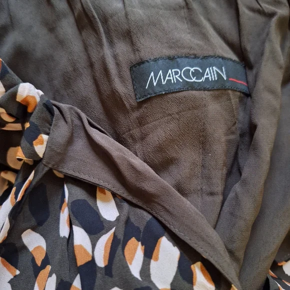 NEW Marc Cain brown spotted chiffon crepe knee length dress 12